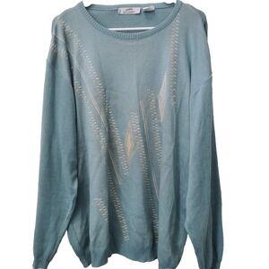 Bernardini Sweater Mens XL Blue Geometric Diamond Knit Made in Italy Vintage